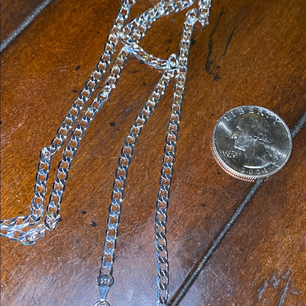 .925 STERLING SILVER NECKCHAIN DIAMOND CURB CUT NEW UNISEX !! - Picture 3 of 6